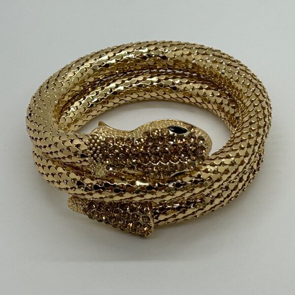 Unbranded Jewelry - Gold-Tone Memory Wire Snake Bracelet With Black Eyes & Rhinestone Accents